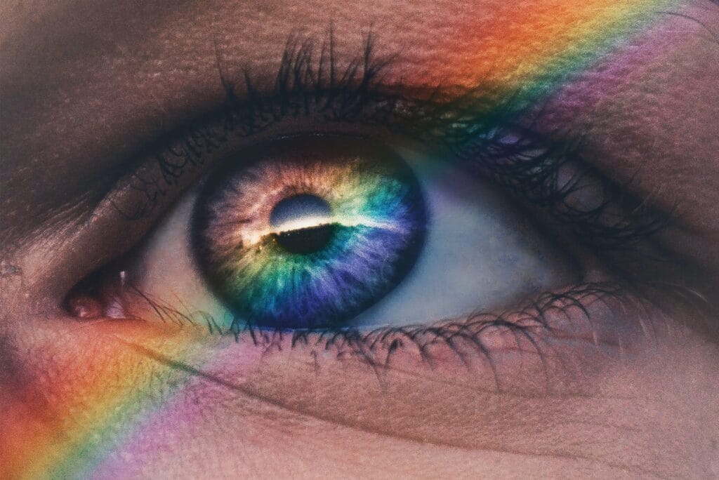 Eyesight Test - Example - Paine & Hunter Opticians - Eye Test, close up photography of rainbow rays on eye