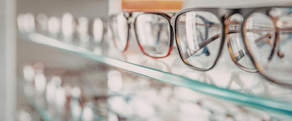 display of glasses in an opticians