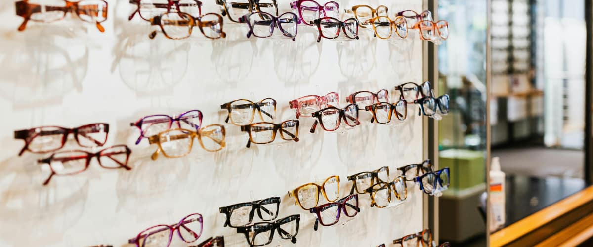 glasses in an opticians